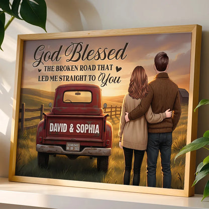 Personalized Couple Sunset Poster Country Truck Scene Romantic Wall Art Unique Gift for Husband or Wife