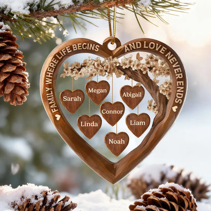 Acrylic Ornament Family Where Life Begins and Love Never Ends Heart Tree Decor, Meaningful Personalized Gift