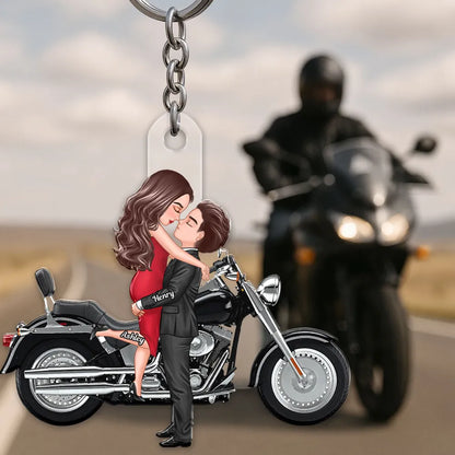 Personalized Couple Kissing Motorcycle Acrylic Keychain, Cute Biker Accessory, Unique Gift for Him or Her