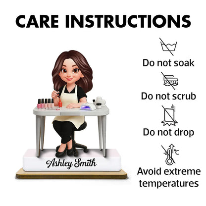 Personalized 2-Layer Wooden Plaque Nail Technician Desk Scene Cute Cartoon Style Unique Gift For Salon Workspaces