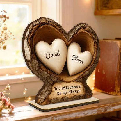 Personalized 2-Layer Wooden Plaque Tree Heart Keepsake for Couples, Rustic Romantic Display, Unique Gift for Wife or Husband