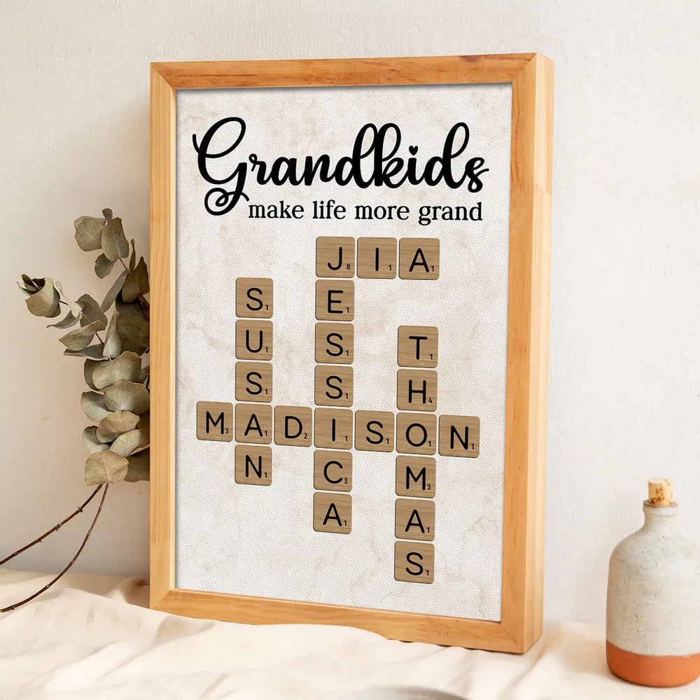 Personalized Grandkids Poster Crossword Art Gift for Grandparents – Custom Names Wall Decor That Makes Life More Grand