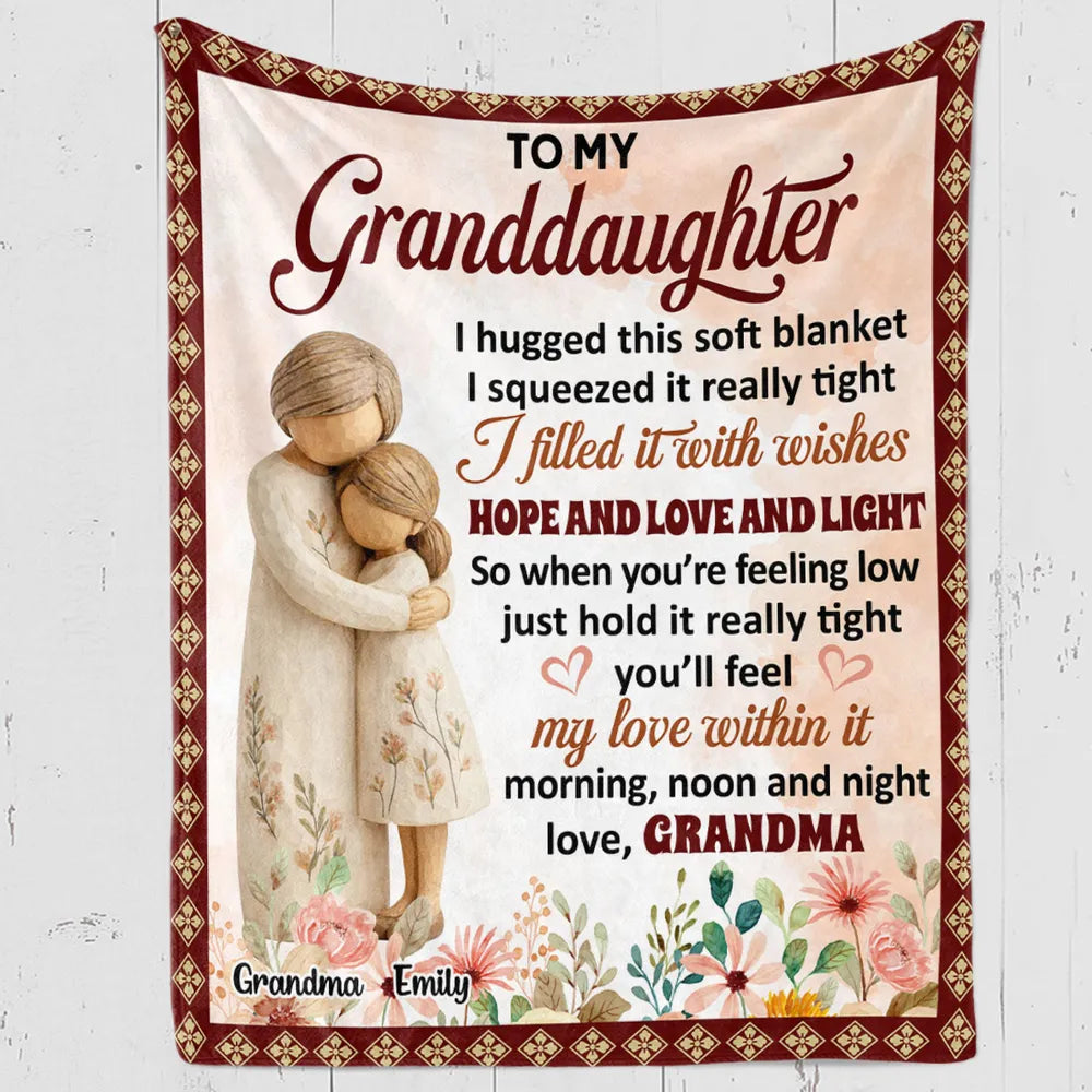 Personalized Fleece Blanket, Hugging Grandma and Granddaughter Floral Design, Unique Gift for Granddaughter
