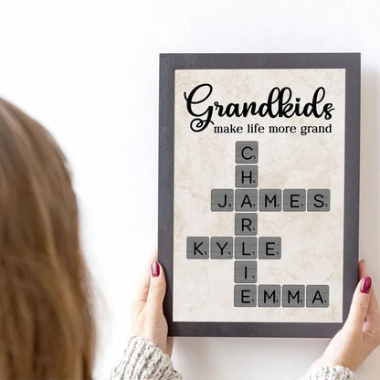 Personalized Grandkids Poster Crossword Art Gift for Grandparents – Custom Names Wall Decor That Makes Life More Grand