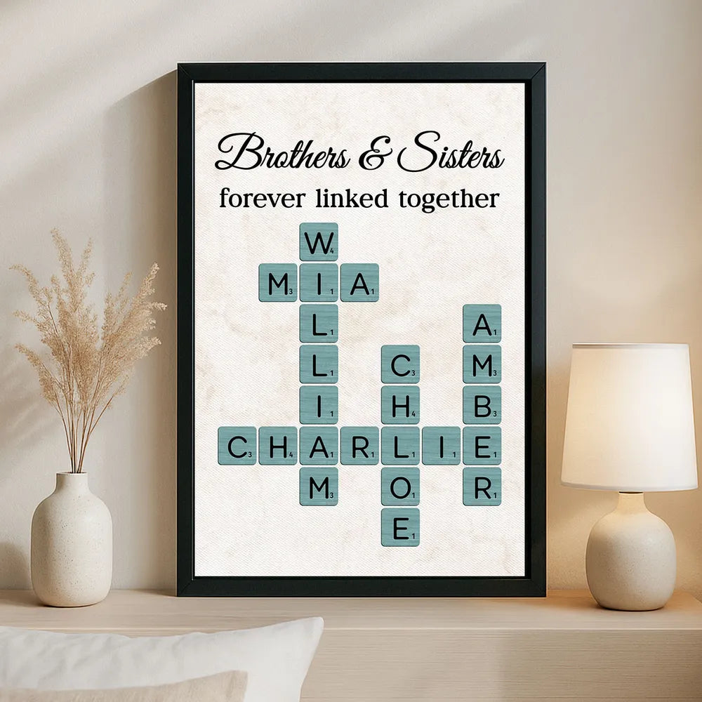 Personalized Poster with Brothers & Sisters Linked Crossword Art, Unique Gift for Siblings and Family