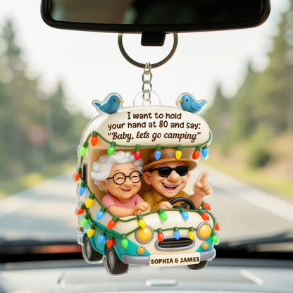 Acrylic Keychain Personalized Camping Couple Charm with Sweet Quote, Cute Daily Accessory and Unique Gift for Him or Her