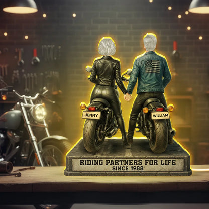 Riding Partners for Life Acrylic Car Hanger, Personalized Couple on Motorcycles Rearview Mirror Decor, Sentimental Gift for Couples