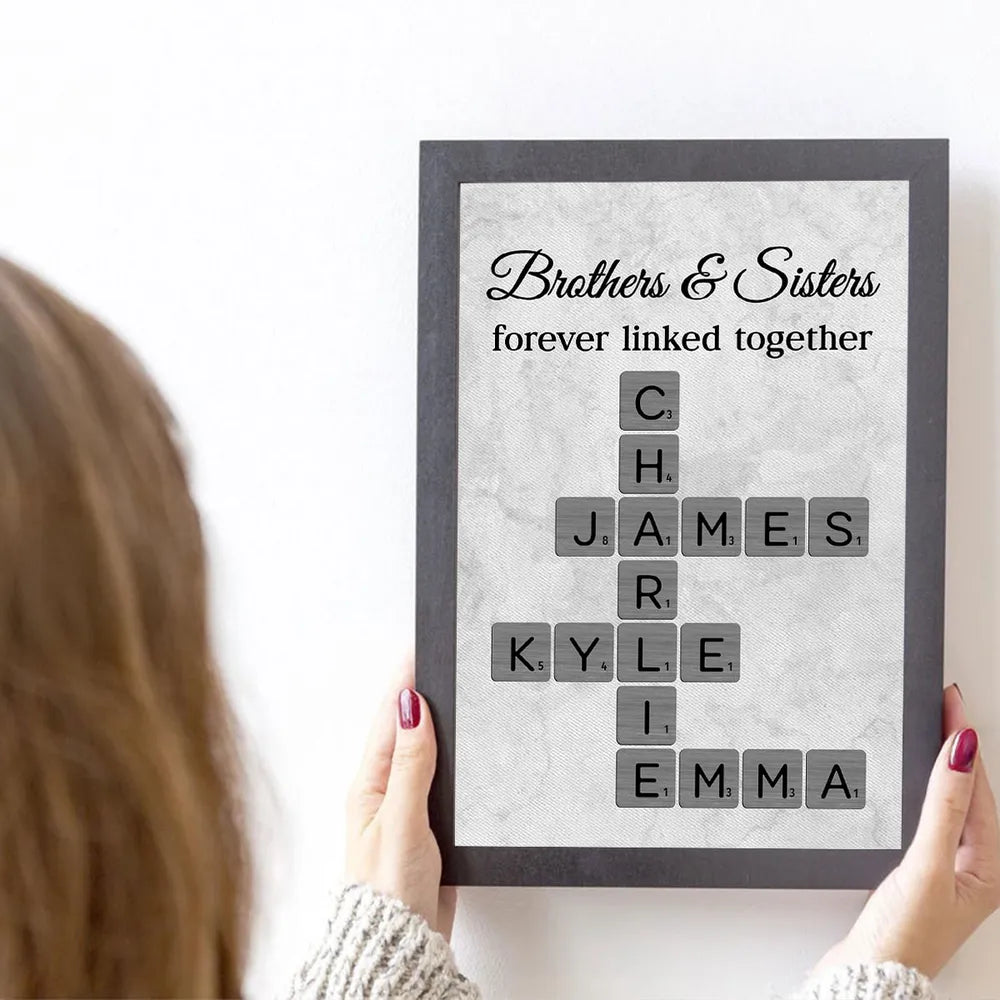 Personalized Poster with Brothers & Sisters Linked Crossword Art, Unique Gift for Siblings and Family