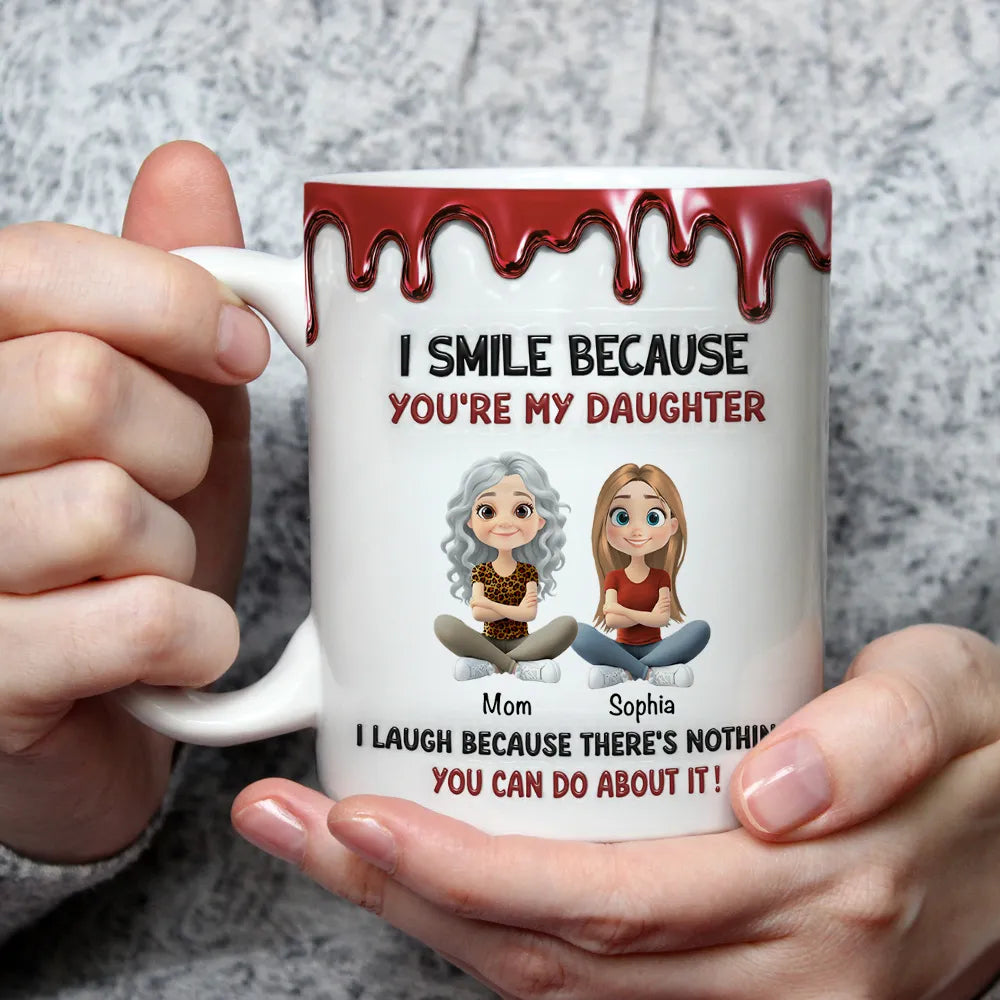 Custom Ceramic Mug with Sweet Funny Mom and Son Message, Cute Blue Drip Design, Thoughtful Unique Gift