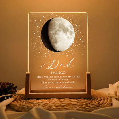 Personalized Moon Memorial LED Light Frame, Day You Went to Heaven Unique Gift for Dad's Family