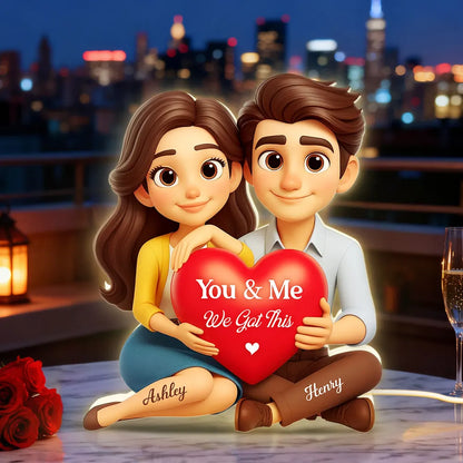 Custom Acrylic Light Box Night City Couple Sitting with Heart - Sweet You & Me Keepsake, Warm Light Gift for Couples