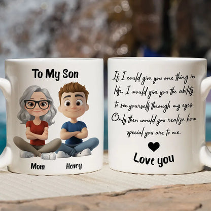 Personalized Ceramic Mug with Mom and Son Cartoon Quote, Love You Gift for Son, Daily Coffee Reminder