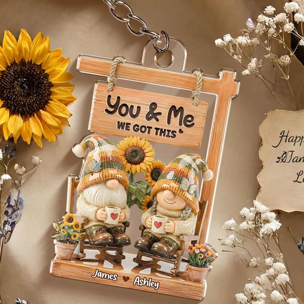 Personalized Acrylic Keychain with You & Me We Got This, Cozy Couple Gnomes, Unique Cute Gift for Her