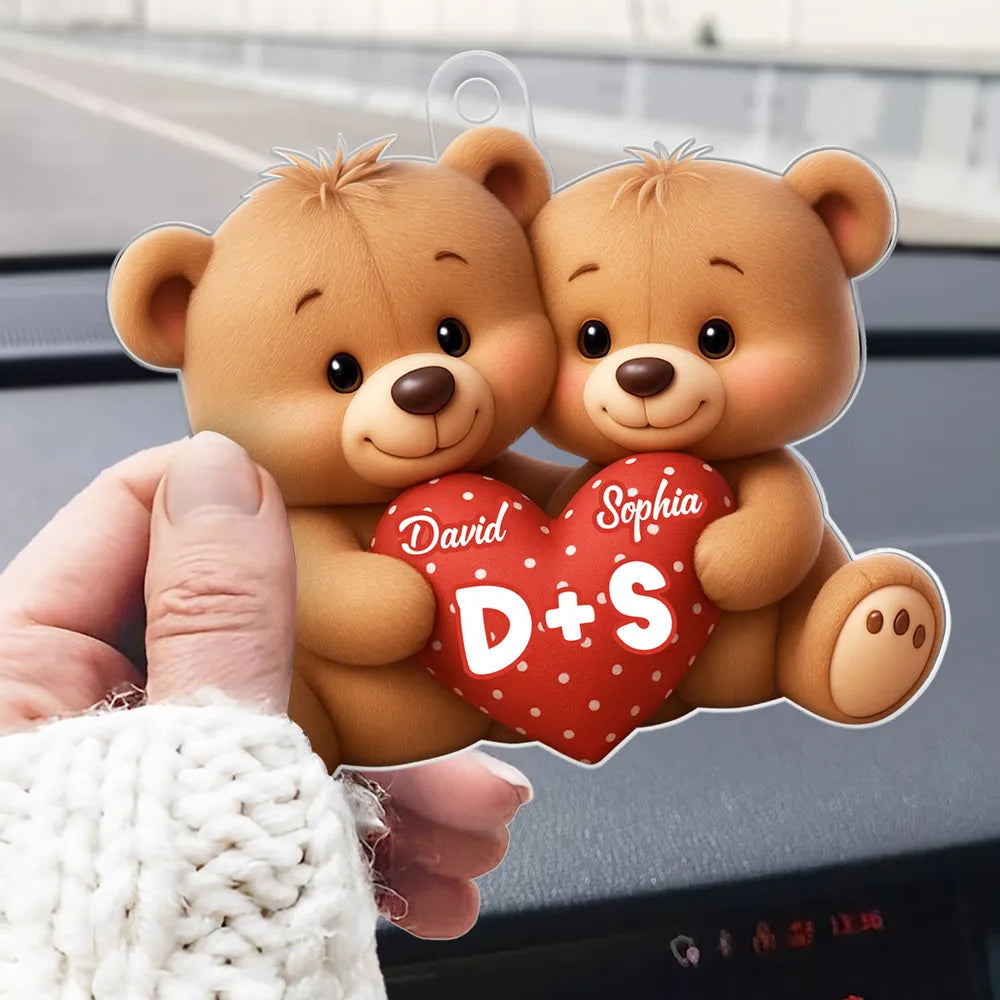 Personalized Bear Couple Acrylic Car Hanger Rearview Mirror Decor