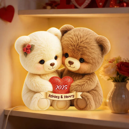 Personalized Acrylic Car Hanger with Cute Bear Couple – Custom Car Mirror Decor and Unique Romantic Gift for Couples
