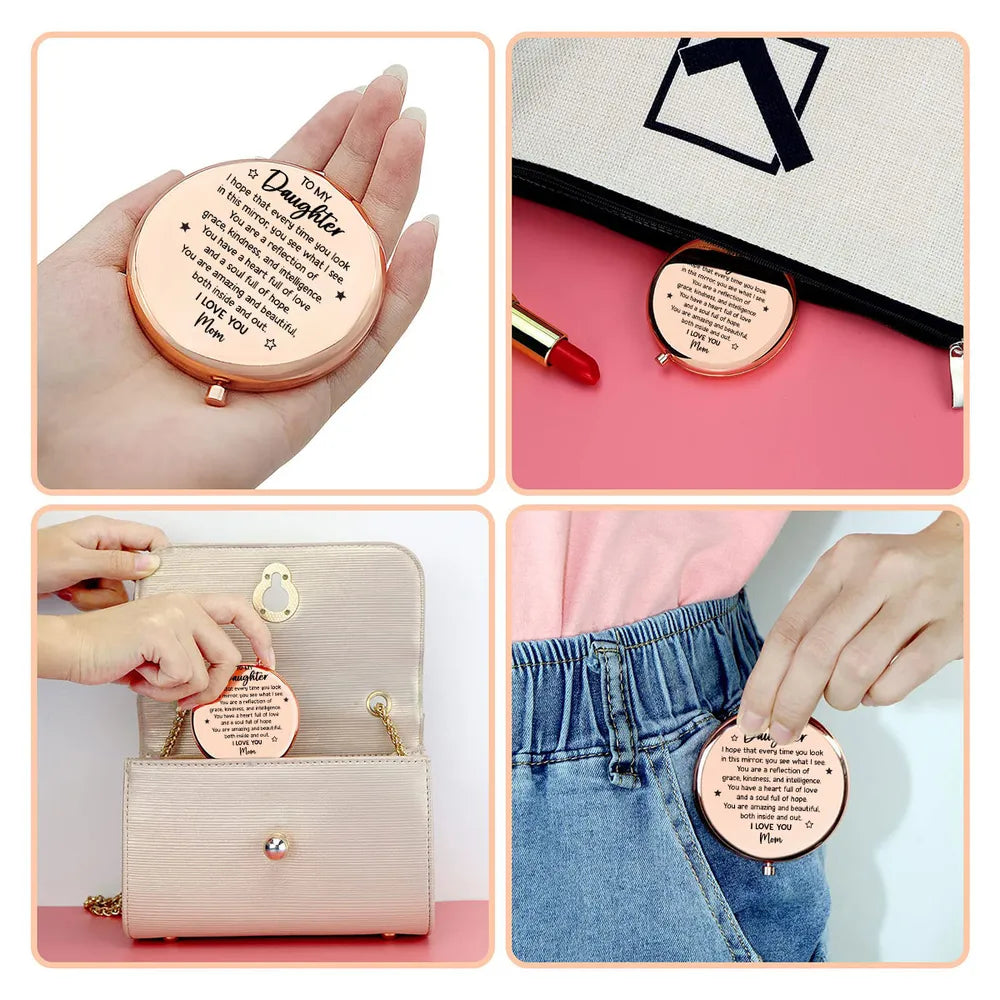 Personalized Metal Compact Mirror, Blush Floral Daughter Keepsake, Unique Gift from Mom