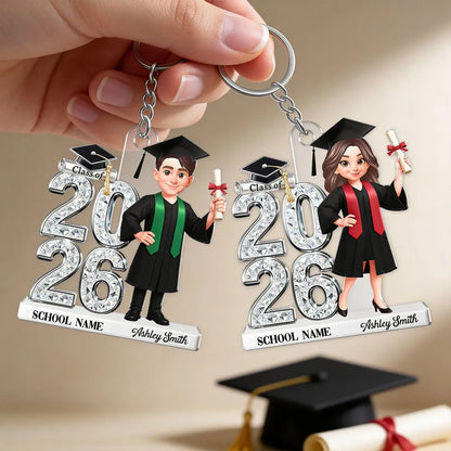 Personalized Graduation 2-Layer Wooden Plaque, Class of 2026 Cartoon Graduate Holding Diploma, Unique Gift for Her Him