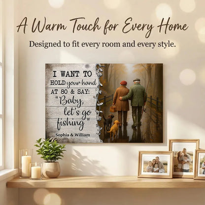 Personalized Couple Fishing Poster with Dogs – Romantic Wall Art for Living Room, Unique Gift for Him or Her