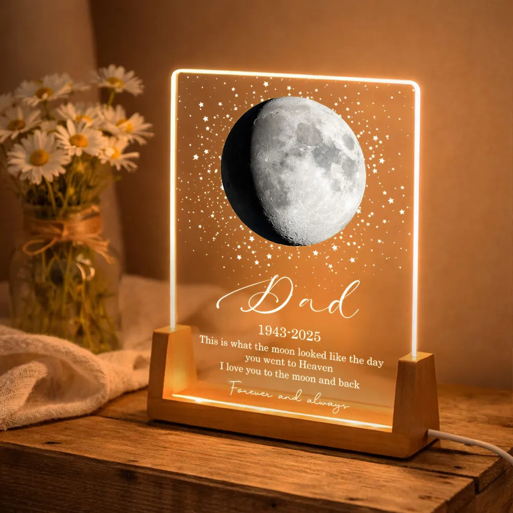 Personalized Moon Memorial LED Light Frame, Day You Went to Heaven Unique Gift for Dad's Family