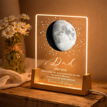 Personalized Moon Memorial LED Light Frame, Day You Went to Heaven Unique Gift for Dad's Family