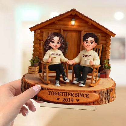 2-Layer Wooden Plaque Personalized Couple Cabin Scene Growing Old Together Style for Living Room Display Heartwarming Unique Gift