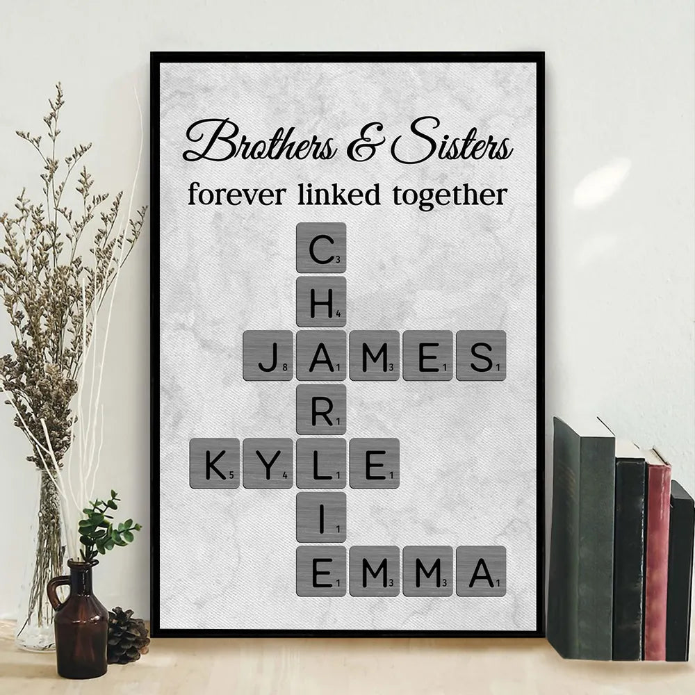 Personalized Poster with Brothers & Sisters Linked Crossword Art, Unique Gift for Siblings and Family