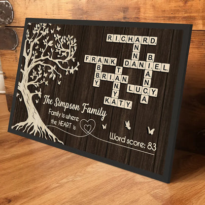Custom Family Crossword Poster Wall Art – Personalized Names on Tree of Life, Heartwarming Gift for Parents