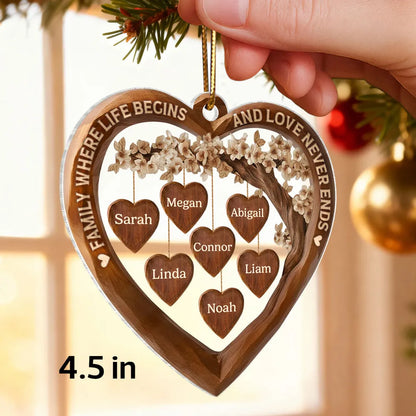 Acrylic Ornament Family Where Life Begins and Love Never Ends Heart Tree Decor, Meaningful Personalized Gift