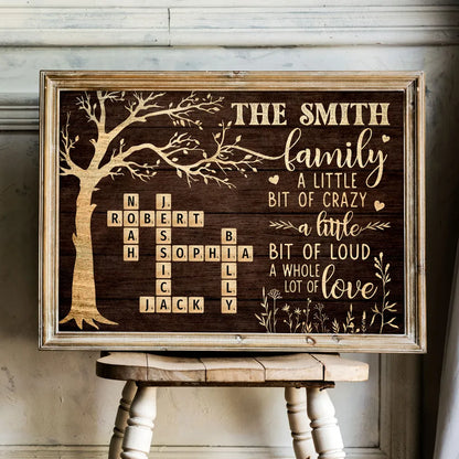 Custom Family Tree Poster with Name Crossword, Warm Wall Art Keepsake, Meaningful Housewarming or Christmas Gift