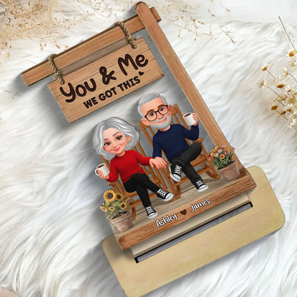 Personalized 2-Layer Wooden Plaque with Sitting Couple Holding Hands You & Me We Got This, Unique Romantic Gift