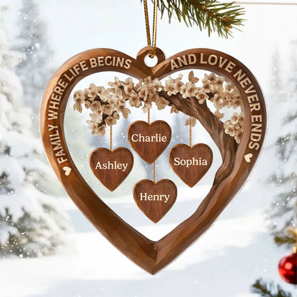 Acrylic Ornament Family Where Life Begins and Love Never Ends Heart Tree Decor, Meaningful Personalized Gift