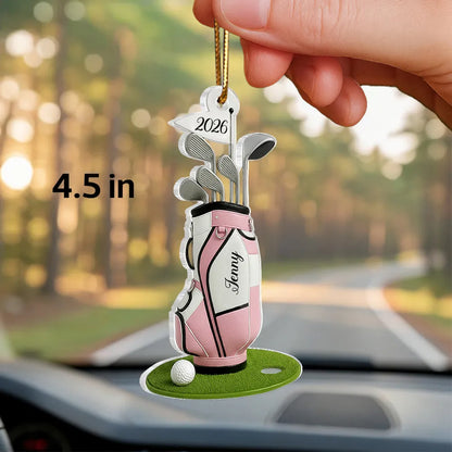 Personalized Acrylic Keychain with Golf Bag & Clubs, Bright Golf Lover Keepsake, Unique Creative Gift