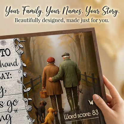 Personalized Couple Fishing Poster with Dogs – Romantic Wall Art for Living Room, Unique Gift for Him or Her