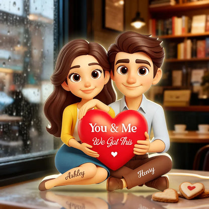 Custom Acrylic Light Box Night City Couple Sitting with Heart - Sweet You & Me Keepsake, Warm Light Gift for Couples