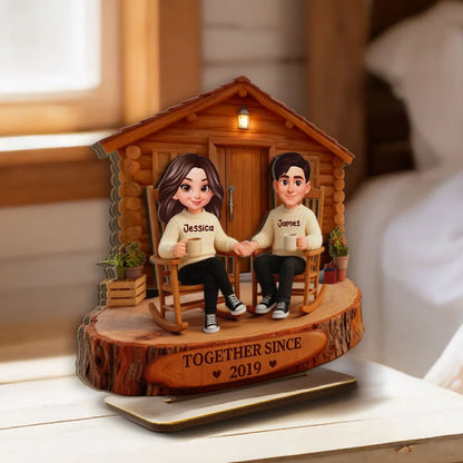 2-Layer Wooden Plaque Personalized Couple Cabin Scene Growing Old Together Style for Living Room Display Heartwarming Unique Gift