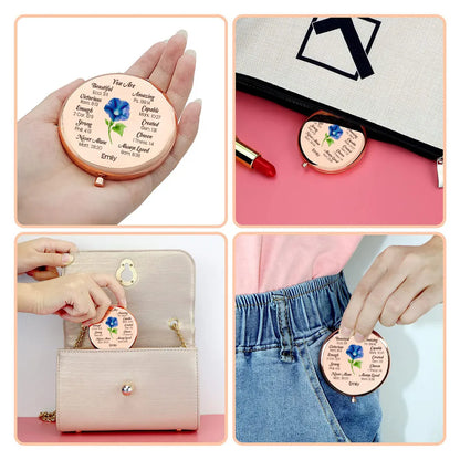 Metal Compact Mirror Personalized Name Gift with Uplifting Faith Words Lily Art Daily Reminder for Mom Daughter Friend