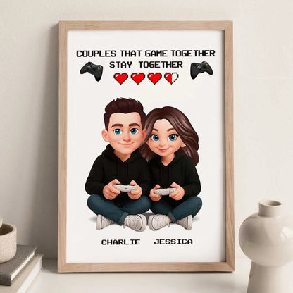 Personalized Gaming Couple Poster Game Together Stay Together Wall Art, Modern Cute Gift for Him or Her