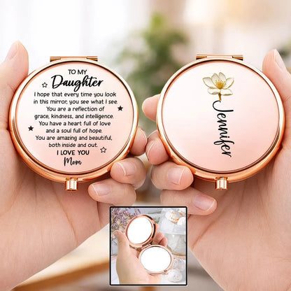 Personalized Metal Compact Mirror, Blush Floral Daughter Keepsake, Unique Gift from Mom