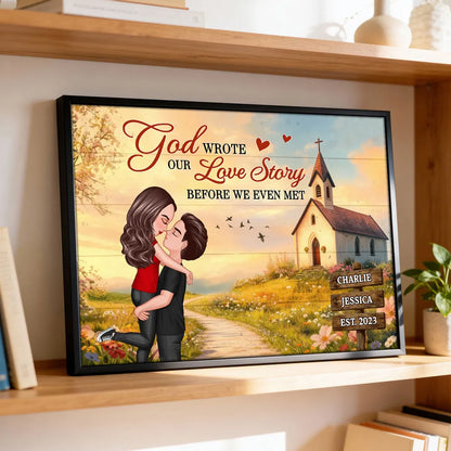 Personalized Couple Poster You & Me We Got This, Hugging Kiss by a Country Church, Romantic Wall Art Unique Gift for Husband or Wife