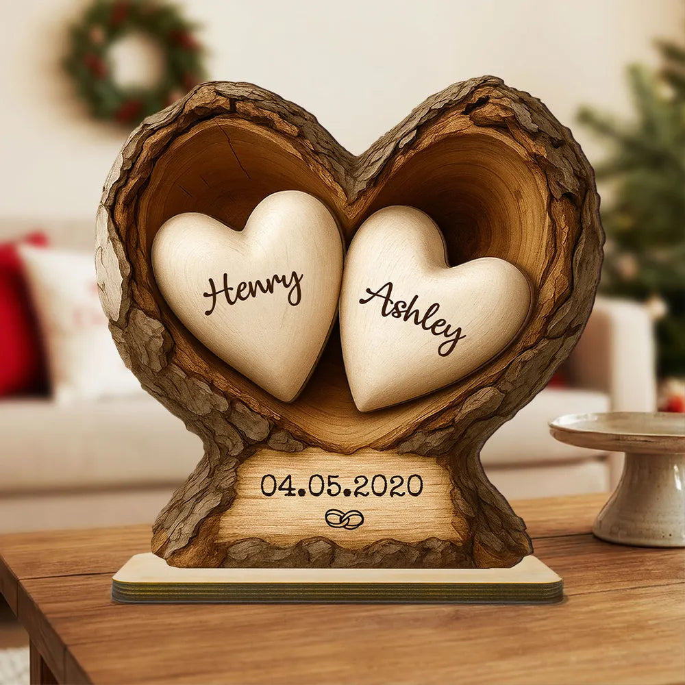 Personalized 2-Layer Wooden Plaque Tree Heart Keepsake for Couples, Rustic Romantic Display, Unique Gift for Wife or Husband