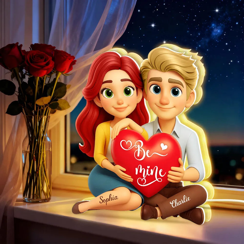 Custom Acrylic Light Box Night City Couple Sitting with Heart - Sweet You & Me Keepsake, Warm Light Gift for Couples