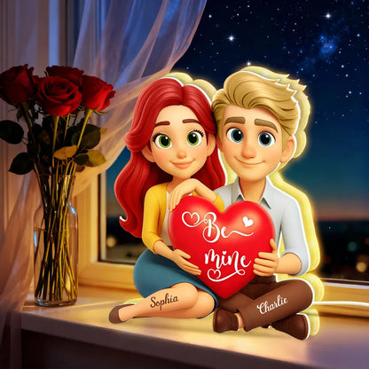 Custom Acrylic Light Box Night City Couple Sitting with Heart - Sweet You & Me Keepsake, Warm Light Gift for Couples