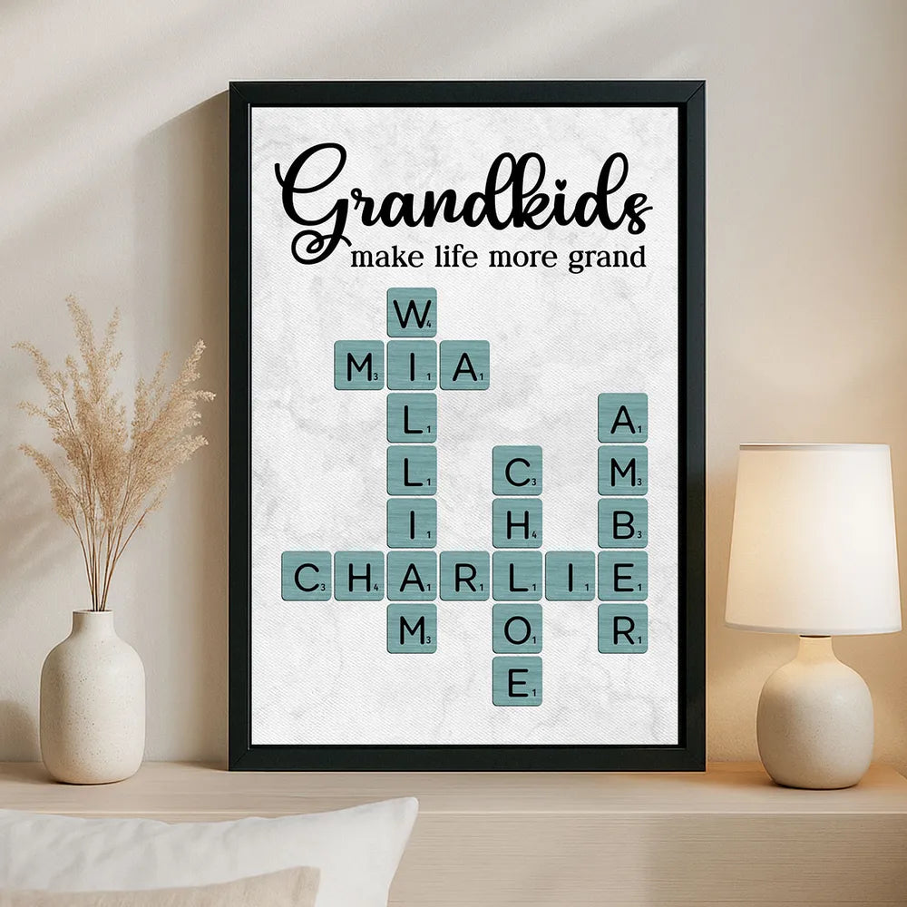 Personalized Grandkids Poster Crossword Art Gift for Grandparents – Custom Names Wall Decor That Makes Life More Grand