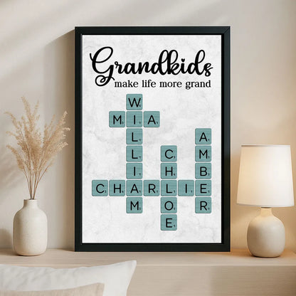Personalized Grandkids Poster Crossword Art Gift for Grandparents – Custom Names Wall Decor That Makes Life More Grand