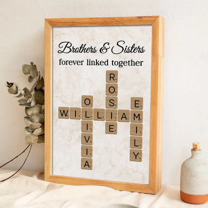 Personalized Poster with Brothers & Sisters Linked Crossword Art, Unique Gift for Siblings and Family