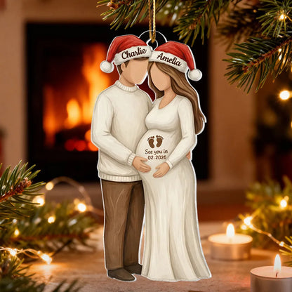 Custom Couple Acrylic Ornament for Parents-to-Be, Romantic Christmas Tree Decor, Personalized Baby Bump Keepsake Gift