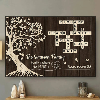 Custom Family Crossword Poster Wall Art – Personalized Names on Tree of Life, Heartwarming Gift for Parents