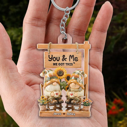 Personalized Acrylic Keychain with You & Me We Got This, Cozy Couple Gnomes, Unique Cute Gift for Her