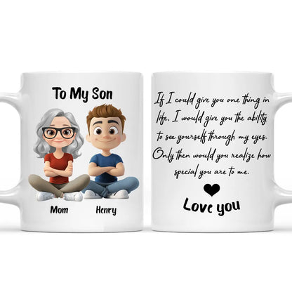 Personalized Ceramic Mug with Mom and Son Cartoon Quote, Love You Gift for Son, Daily Coffee Reminder