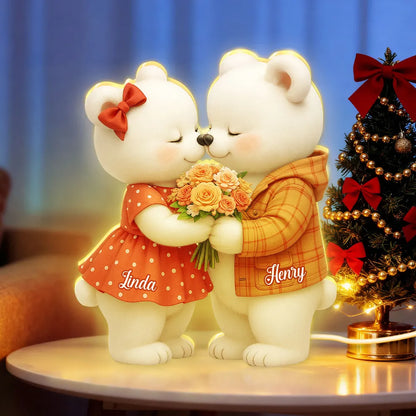 Personalized Acrylic Light Box with Kissing Bear Couple, Soft Warm Glow Romantic Bedroom Lamp, Unique Gift for Couples